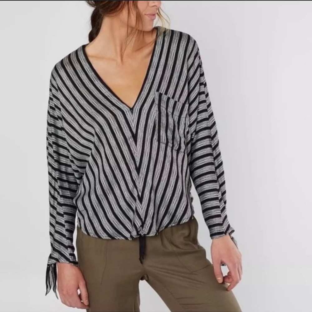 Free People Morning Dolman Top Deep V-Neck Striped Size Medium